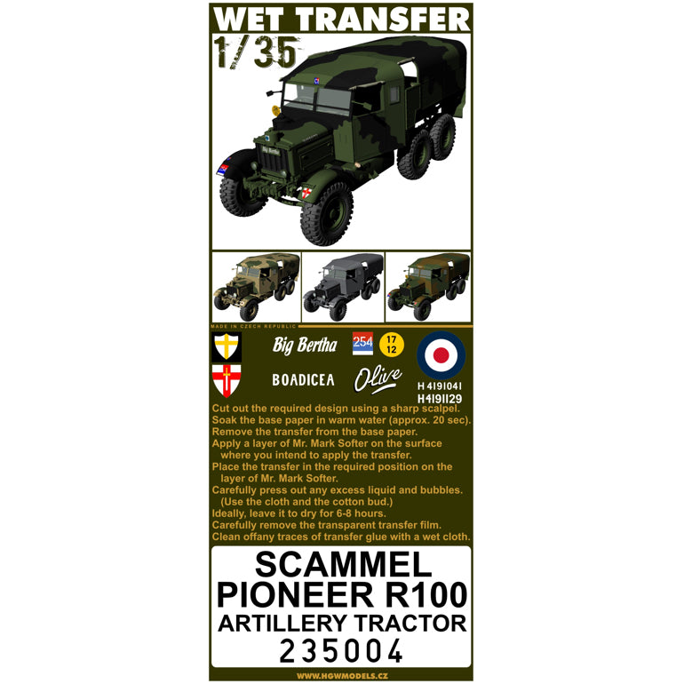 HGW HGW235004 1:35 Scammell Pioneer R100 Artillery Tractor Stencils