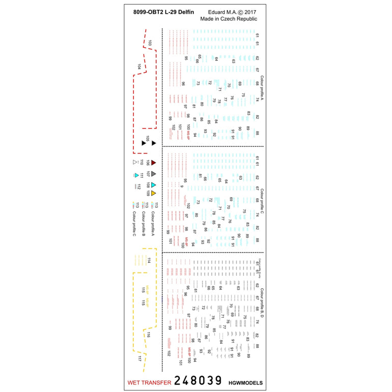 HGW HGW248040 1:48 Aero L-29 Delfin markings and stencils