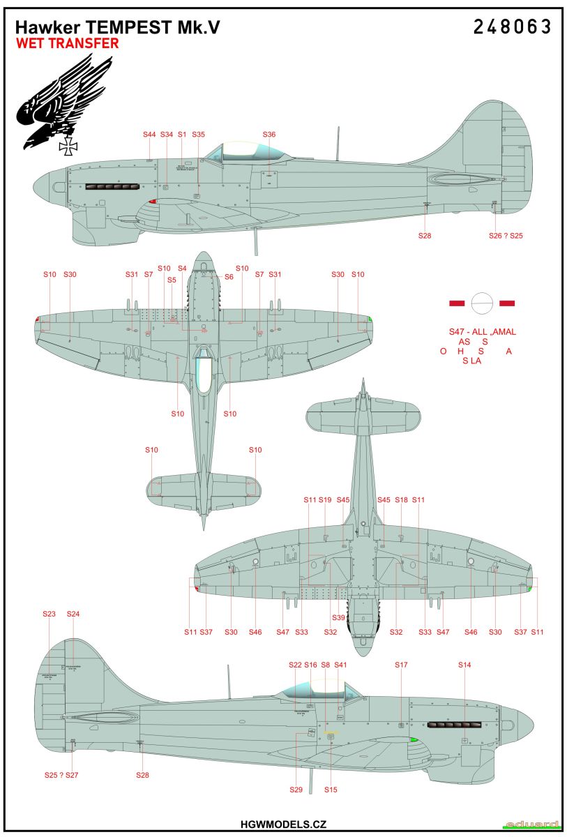 HGW 248063 Hawker Tempest Mk.V Stencils & Insignia 1:48