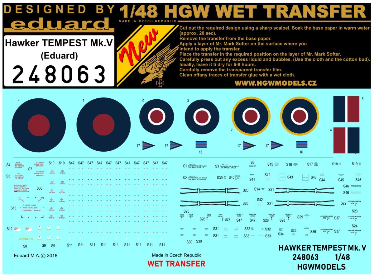 HGW 248063 Hawker Tempest Mk.V Stencils & Insignia 1:48