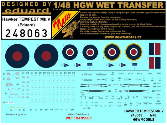 HGW 248063 Hawker Tempest Mk.V Stencils & Insignia 1:48