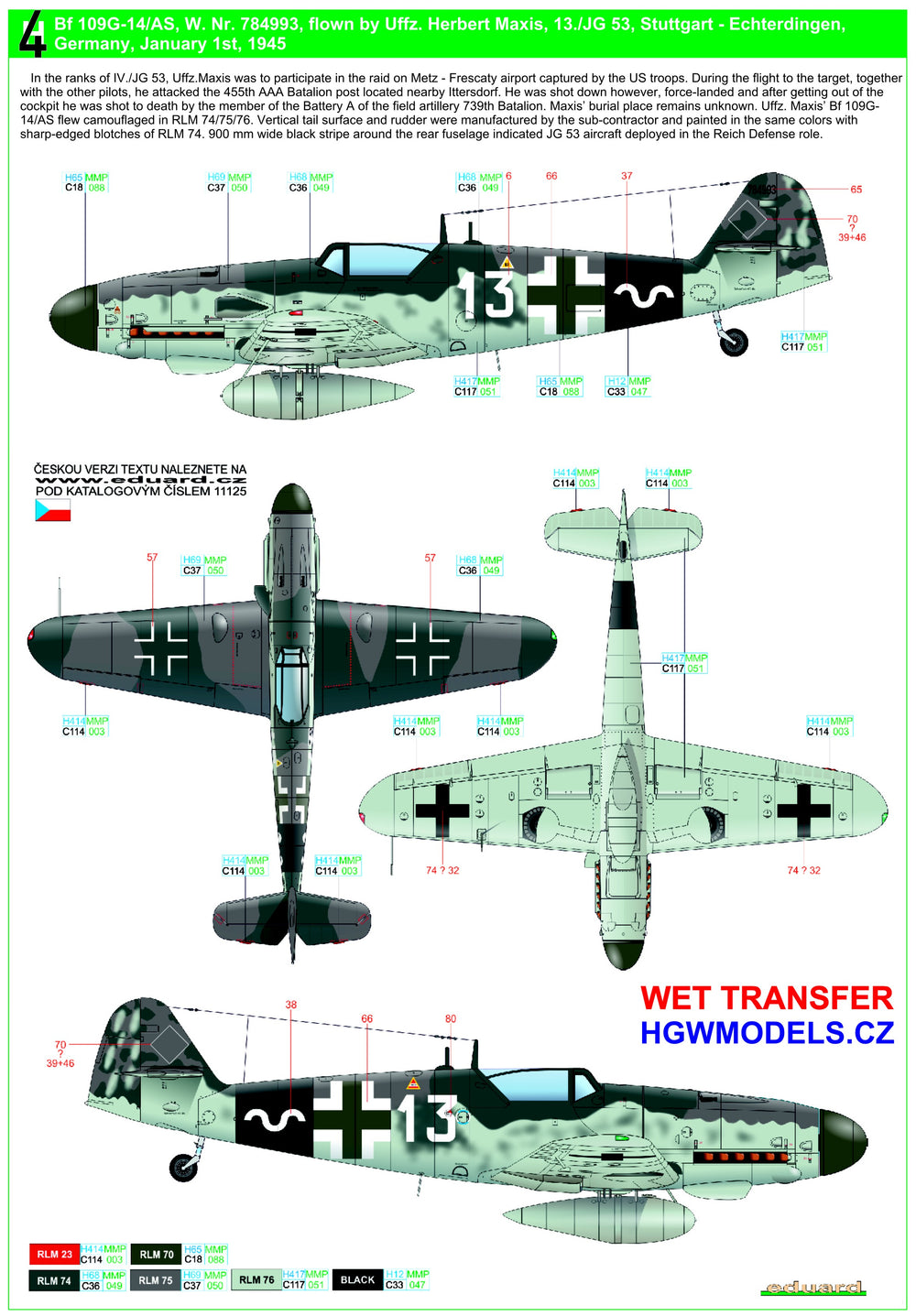 HGW HGW248069 1:48 Messerschmitt Bf-109G-14
