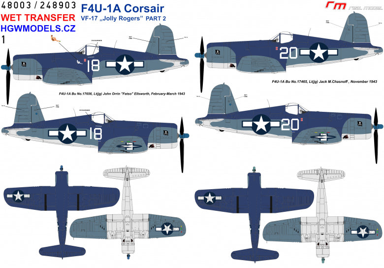 HGW HGW248903 1:48 Vought F4U-1A Corsair VF-17 "Jolly Rogers"
