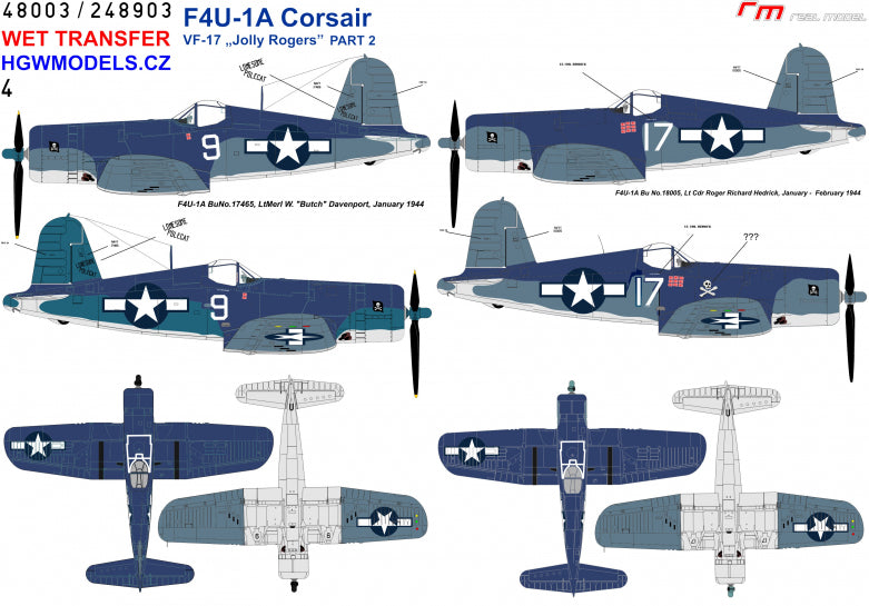 HGW HGW248903 1:48 Vought F4U-1A Corsair VF-17 "Jolly Rogers"