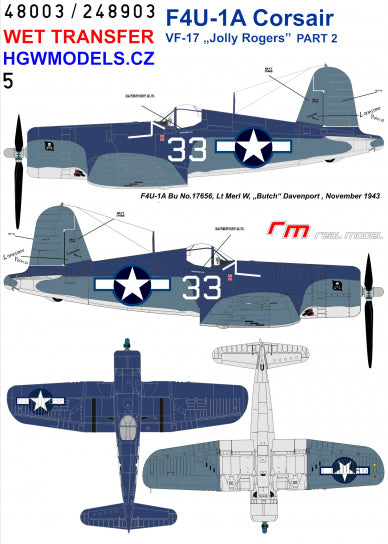 HGW HGW248903 1:48 Vought F4U-1A Corsair VF-17 "Jolly Rogers"