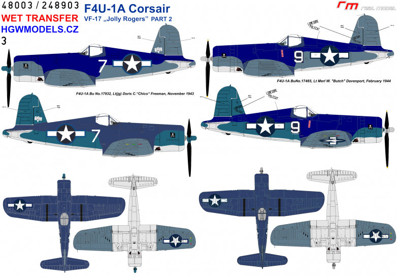 HGW HGW248903 1:48 Vought F4U-1A Corsair VF-17 "Jolly Rogers"