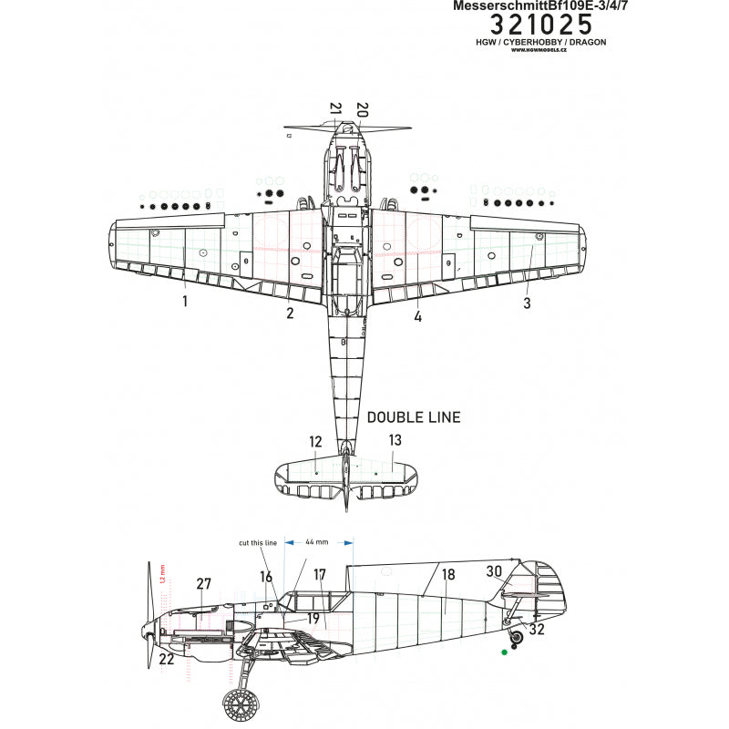 HGW HGW321025 1:32 Messerschmitt Bf-109E-3/4/7 Riveting Set