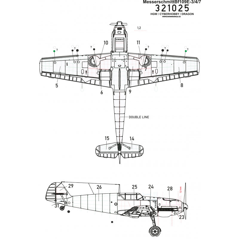 HGW HGW321025 1:32 Messerschmitt Bf-109E-3/4/7 Riveting Set