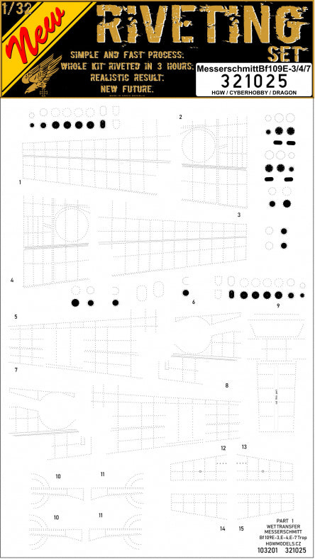 HGW HGW321025 1:32 Messerschmitt Bf-109E-3/4/7 Riveting Set