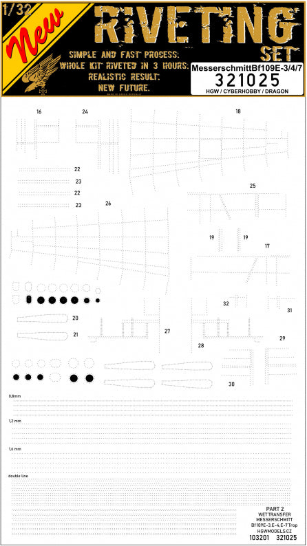 HGW HGW321025 1:32 Messerschmitt Bf-109E-3/4/7 Riveting Set