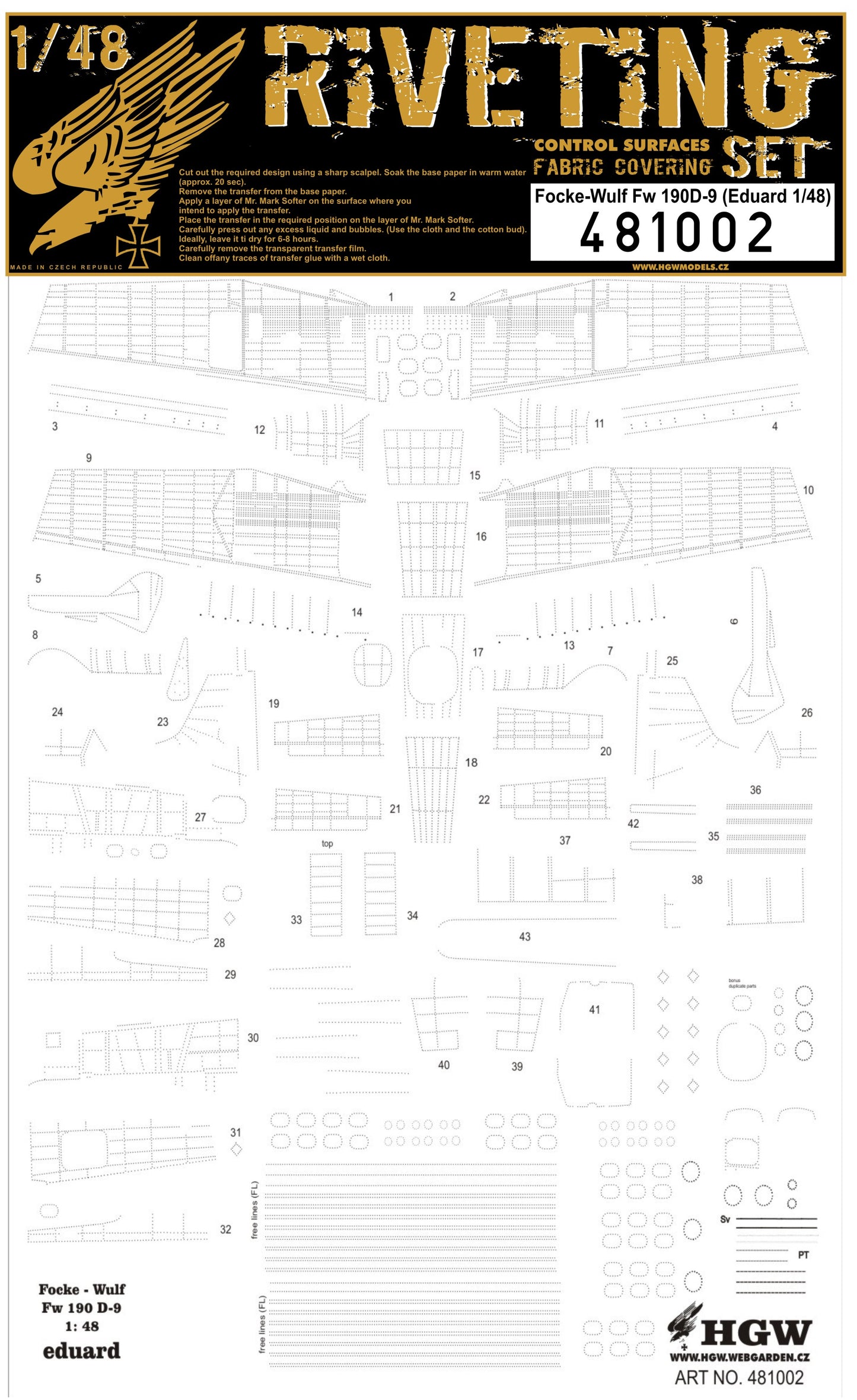 HGW HGW481002 1:48 Focke-Wulf Fw-190D-9 fabric control surfaces riveting