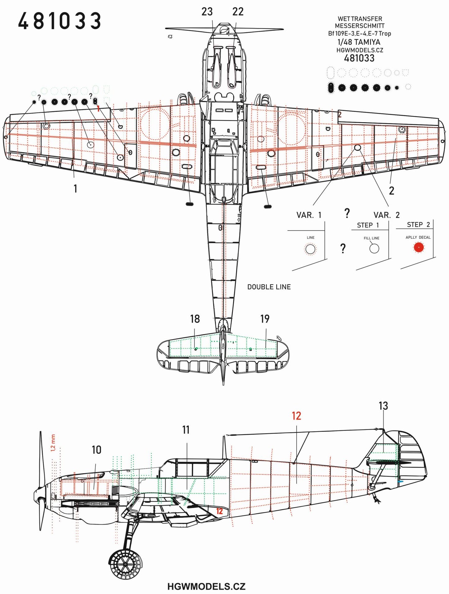HGW HGW481033 1:48 Messerschmitt Bf-109E series riveting sets