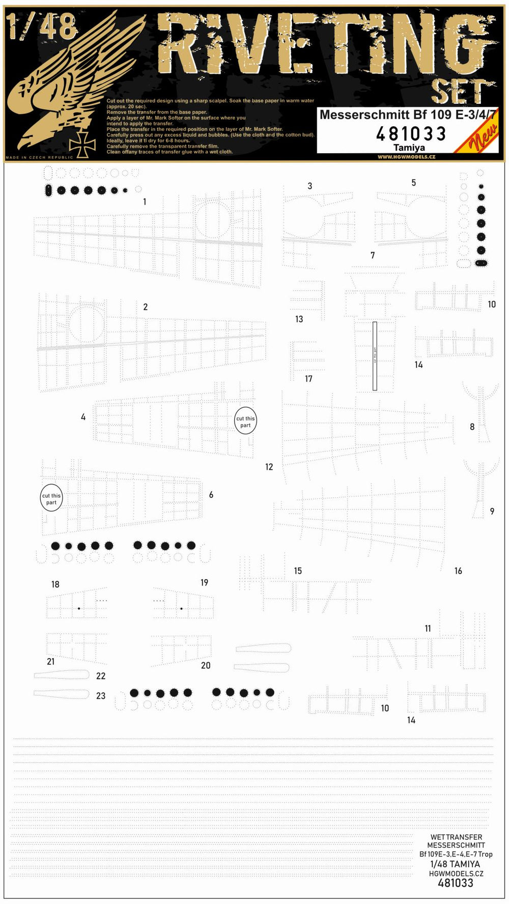 HGW HGW481033 1:48 Messerschmitt Bf-109E series riveting sets