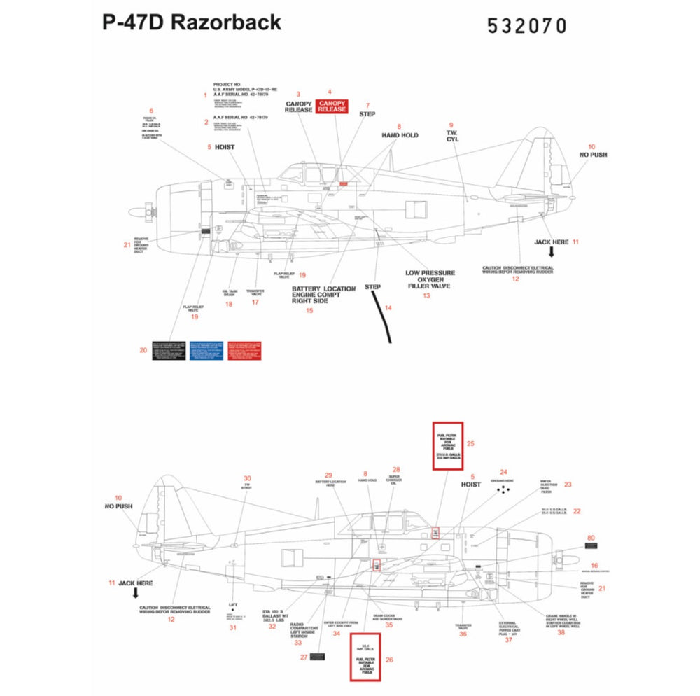 HGW HGW532070 1:32 Republic P-47D Thunderbolt RAZORBACK STENCILS