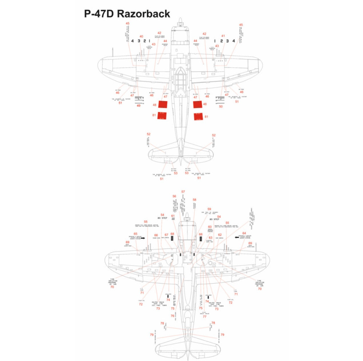 HGW HGW532070 1:32 Republic P-47D Thunderbolt RAZORBACK STENCILS