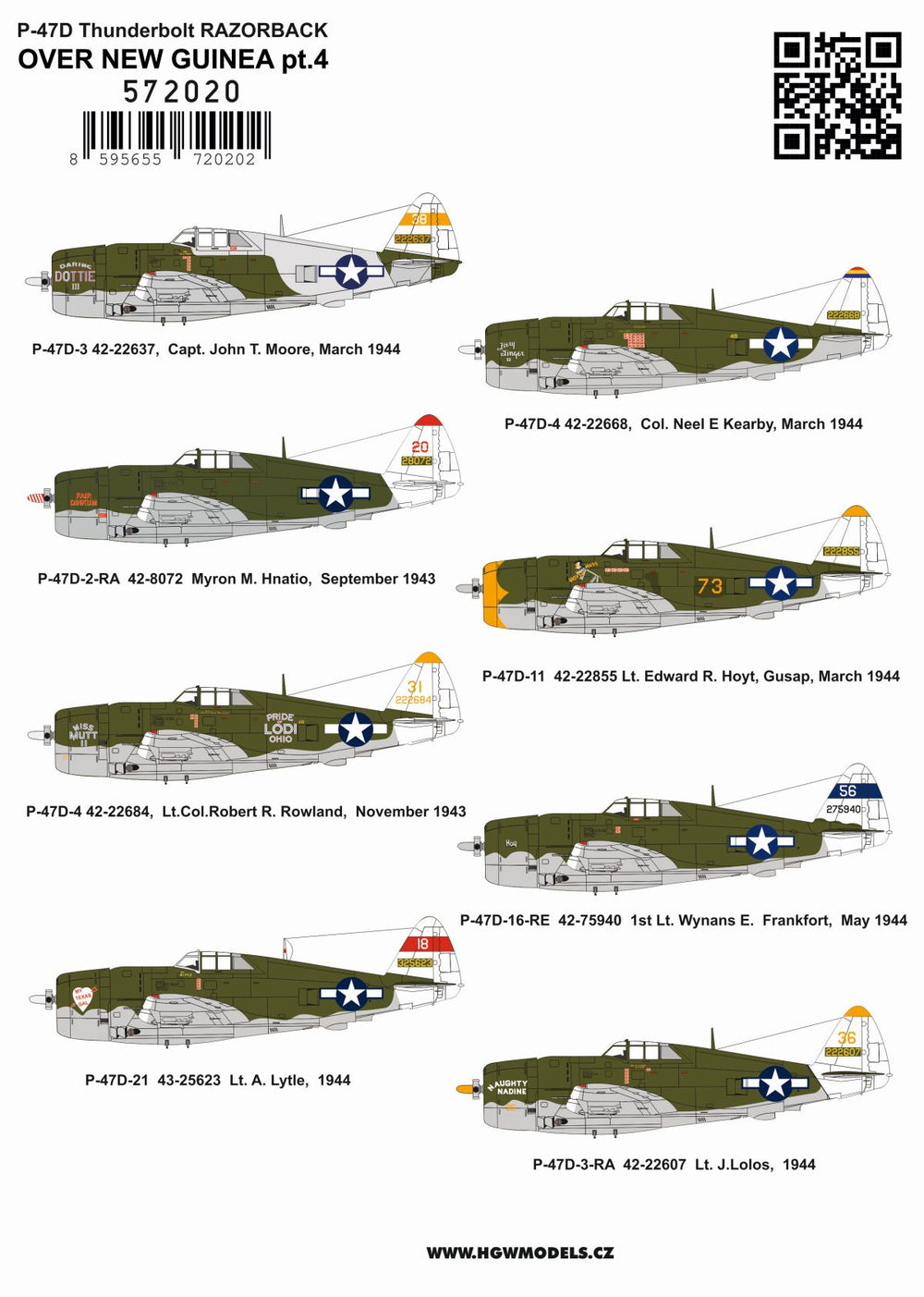 HGW 572020 P-47D Razorback Over New Guinea Decals 1:72