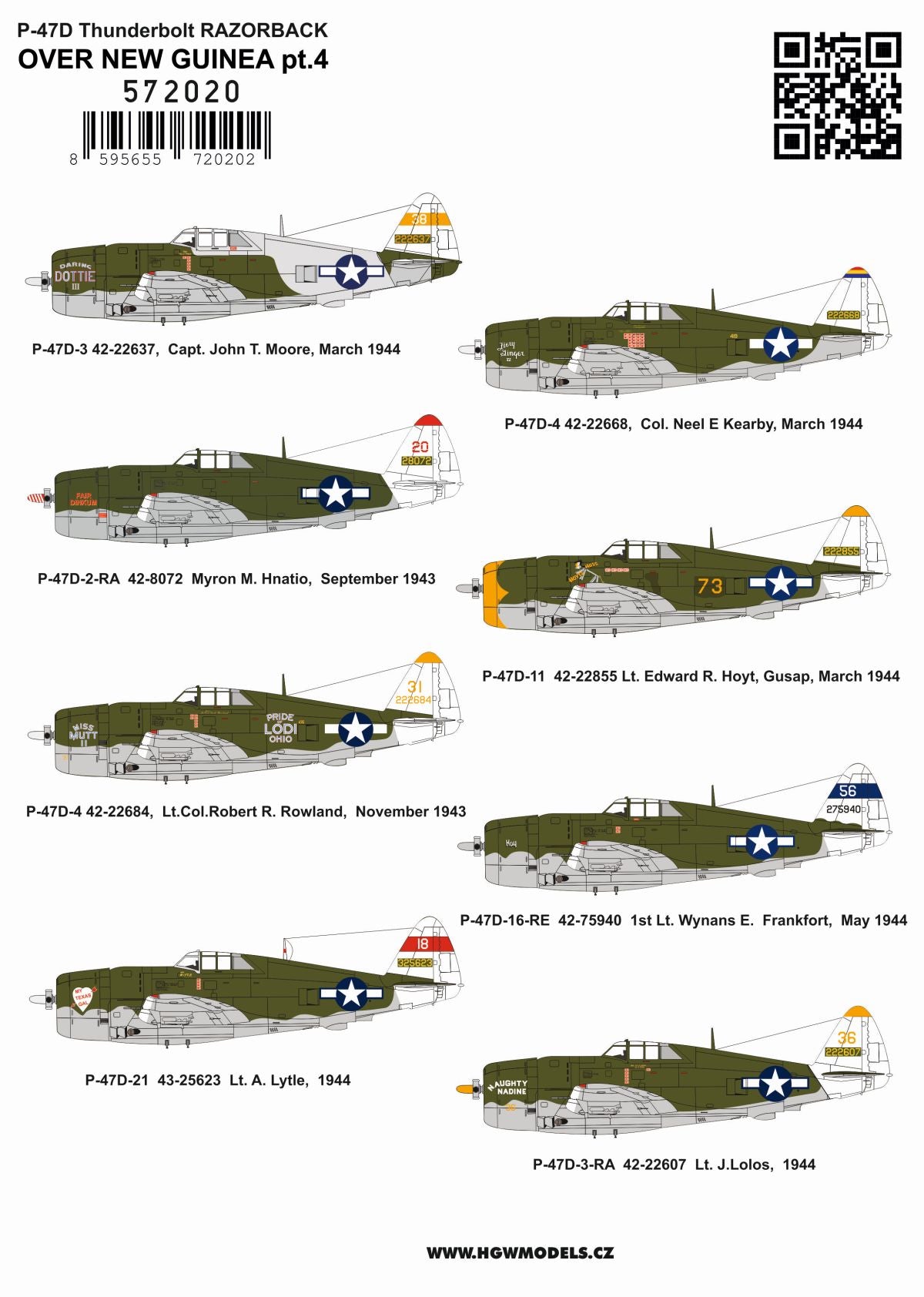 HGW 572020 P-47D Razorback Over New Guinea Decals 1:72