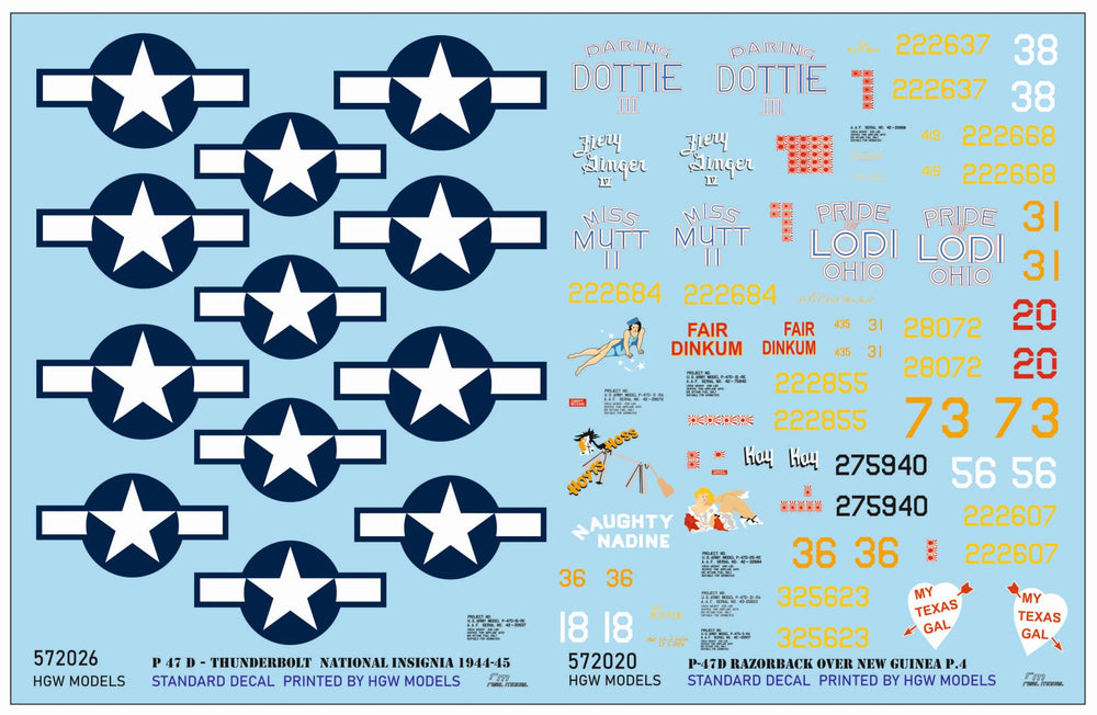 HGW 572020 P-47D Razorback Over New Guinea Decals 1:72