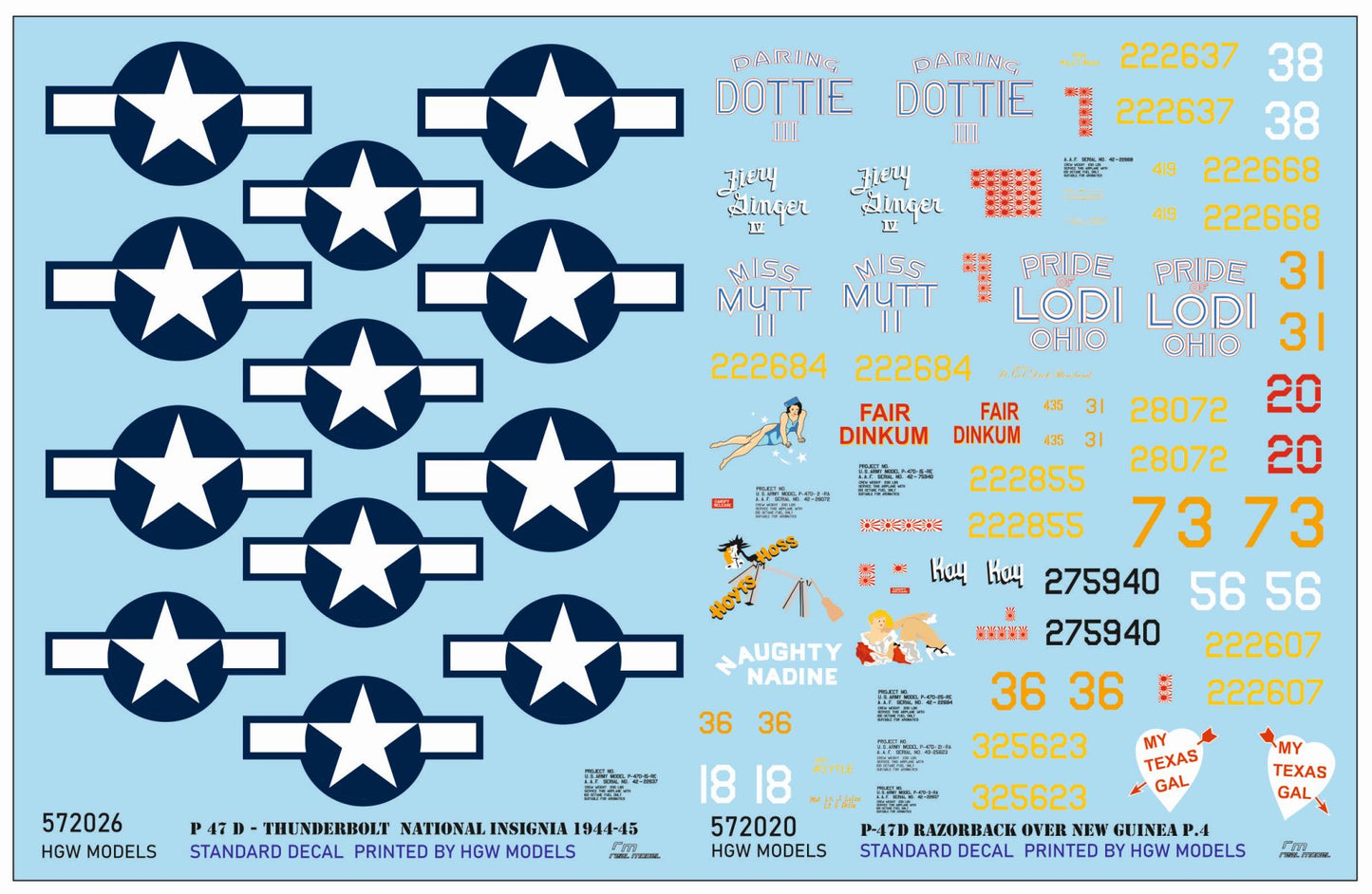 HGW 572020 P-47D Razorback Over New Guinea Decals 1:72