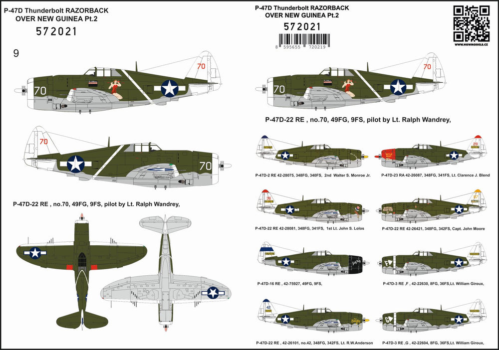 HGW 572021 P-47D Razorback Over New Guinea Pt 2 Decals 1:72