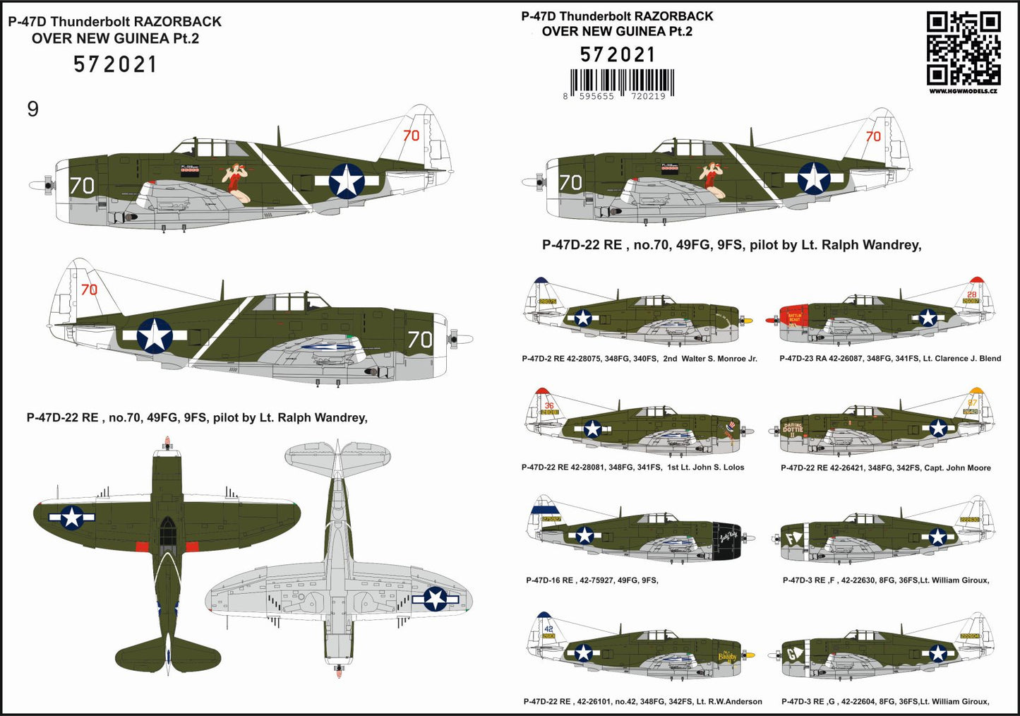 HGW 572021 P-47D Razorback Over New Guinea Pt 2 Decals 1:72