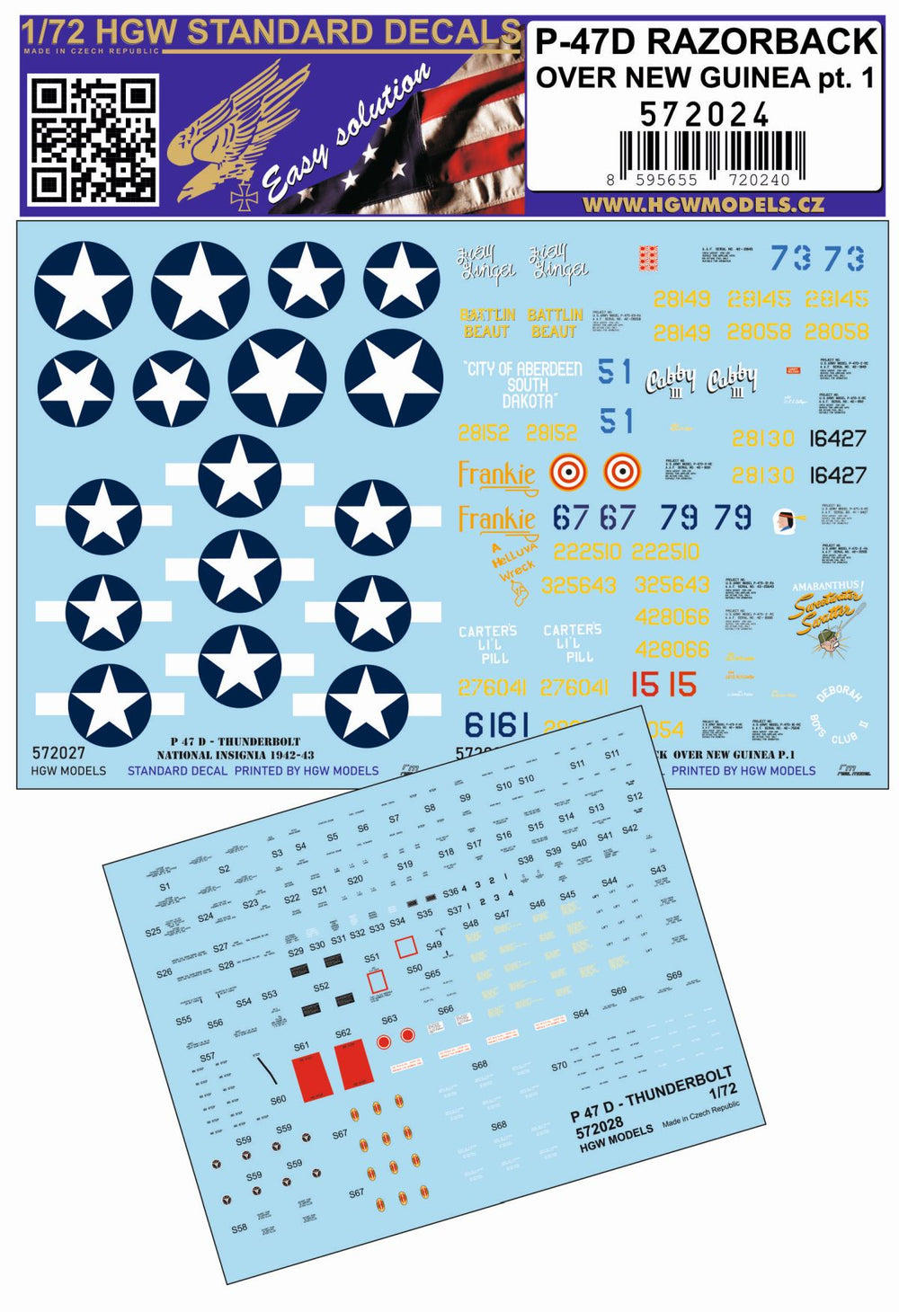 HGW 572024 P-47D Razorback Over New Guinea Pt 1 Decals 1:72