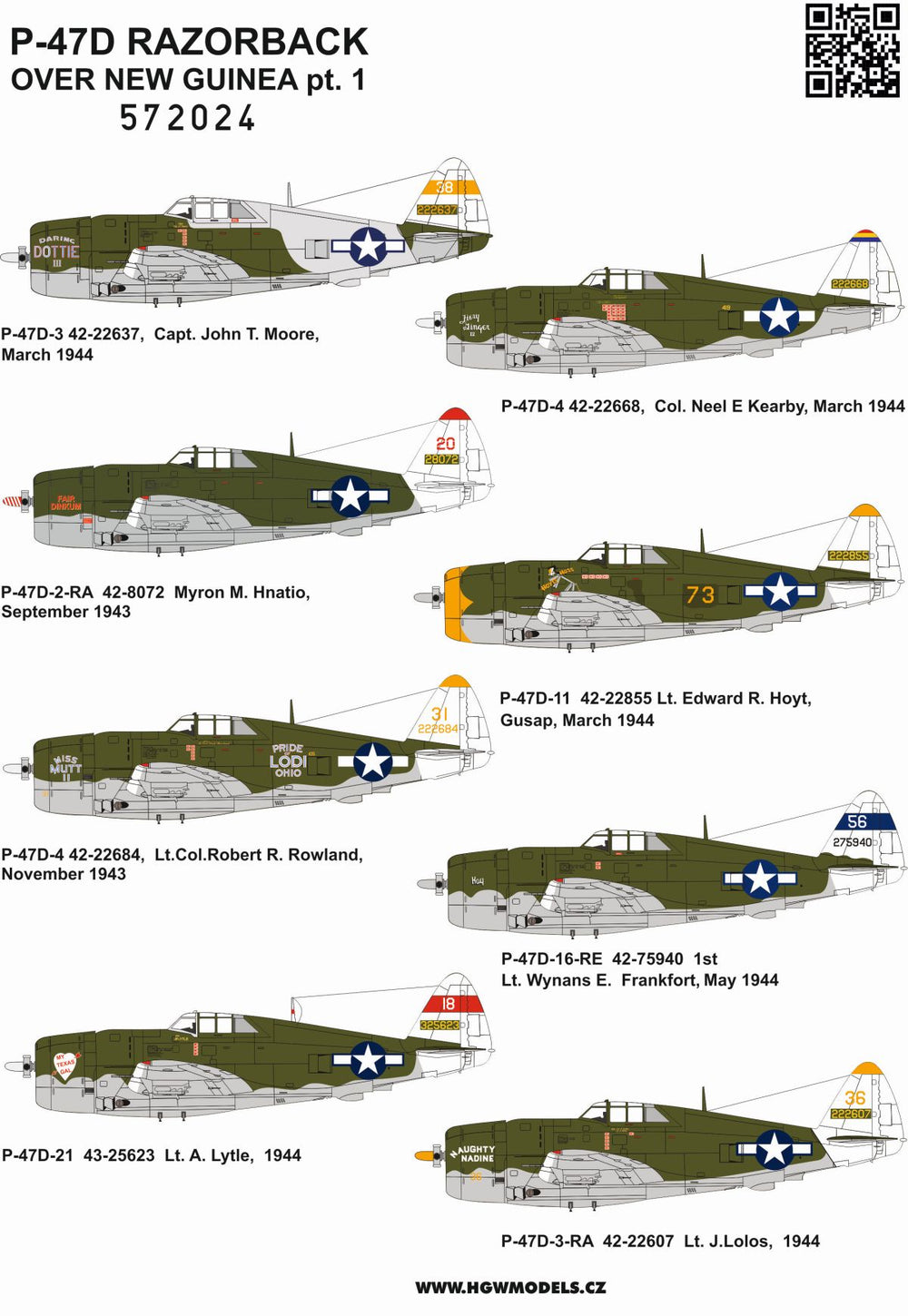 HGW 572024 P-47D Razorback Over New Guinea Pt 1 Decals 1:72