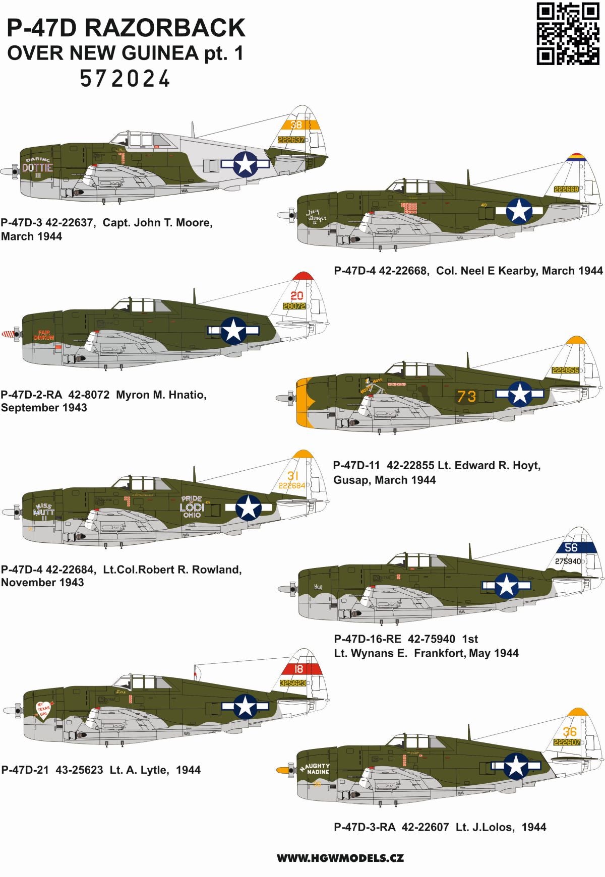HGW 572024 P-47D Razorback Over New Guinea Pt 1 Decals 1:72
