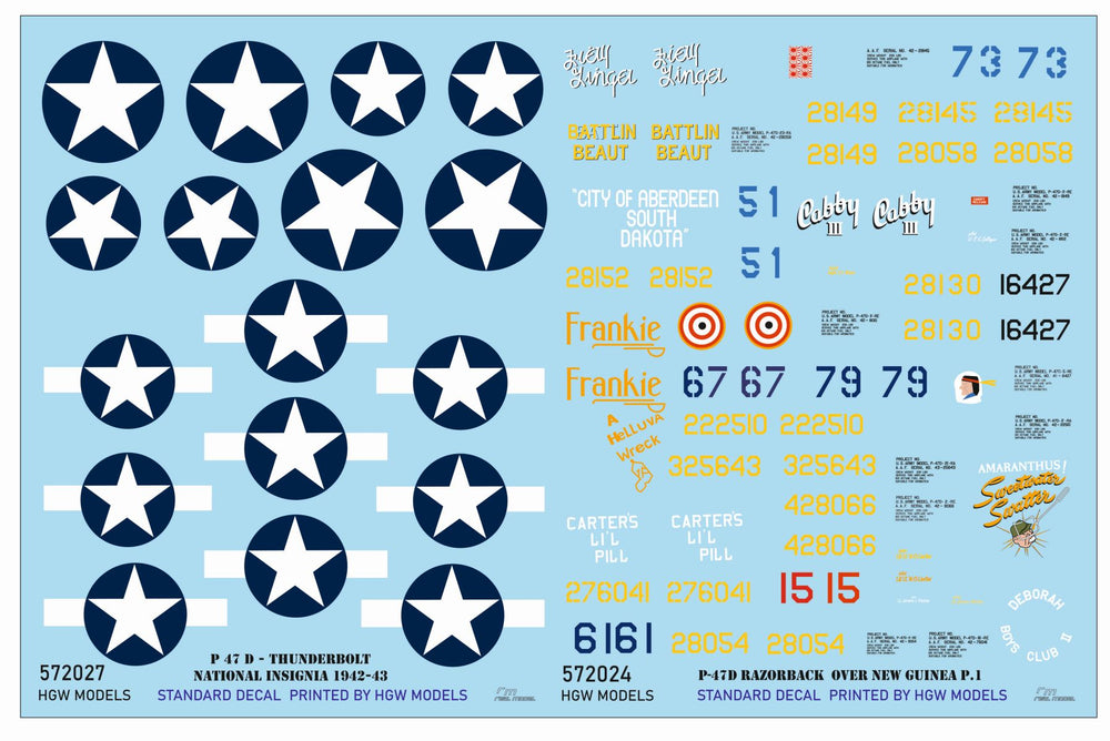 HGW 572024 P-47D Razorback Over New Guinea Pt 1 Decals 1:72