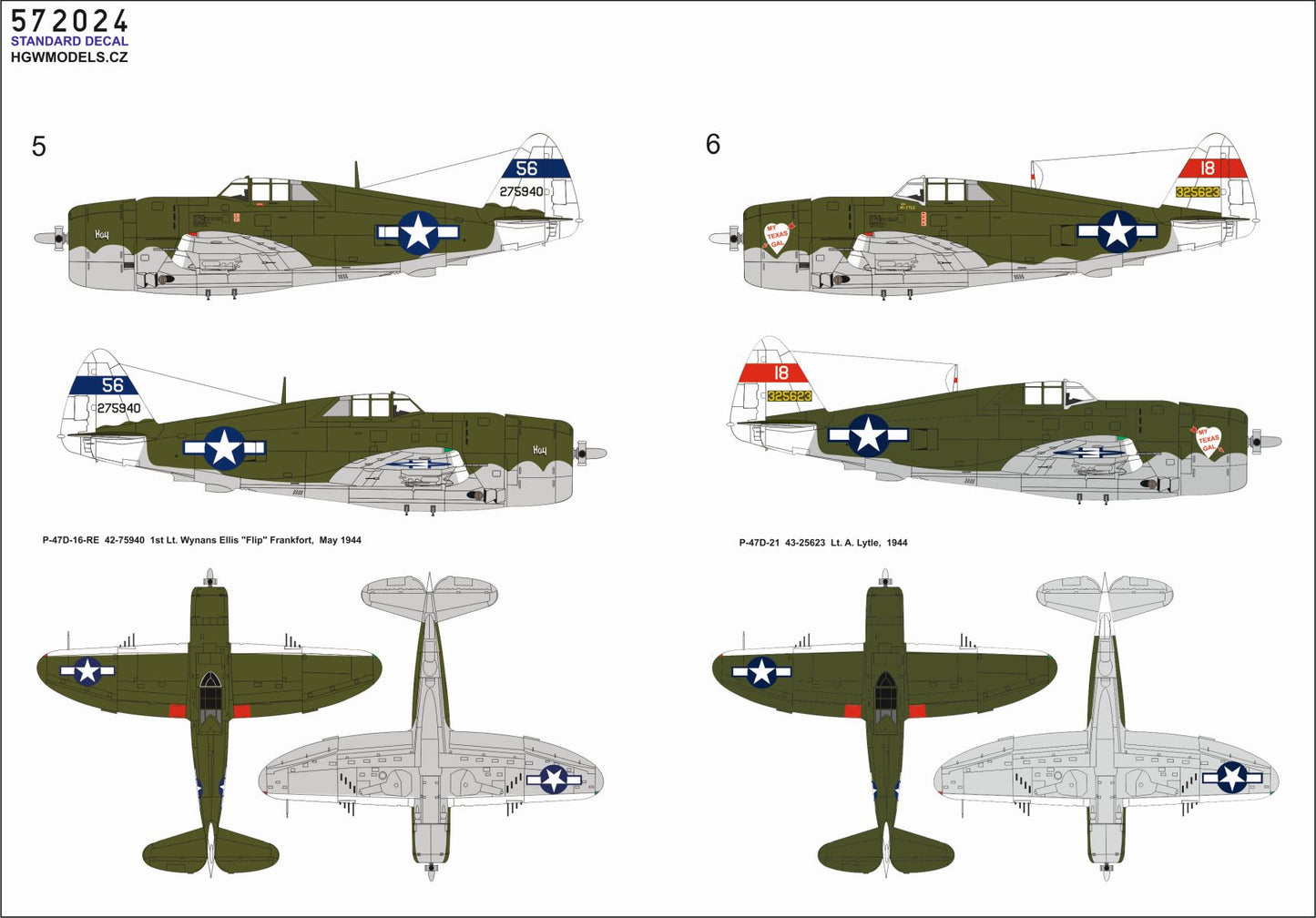 HGW 572024 P-47D Razorback Over New Guinea Pt 1 Decals 1:72