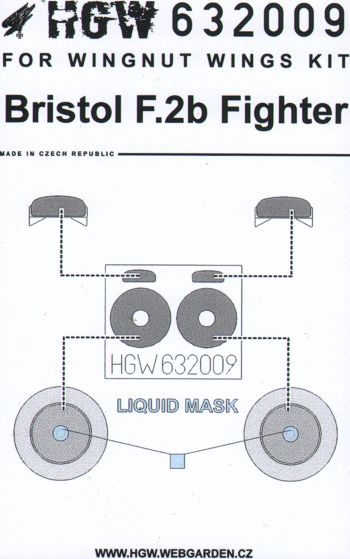 HGW HGW632009 1:32 Bristol F.2B Fighter wheels and canopy frame paint mask