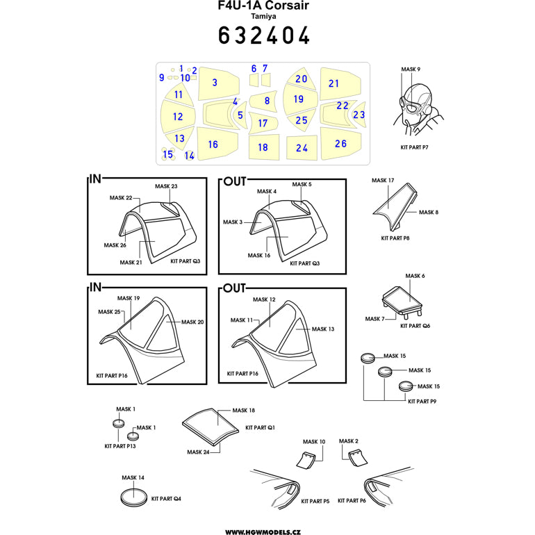 HGW 632404 Vought F4U-1A Corsair Canopy Frame Masks 1:32