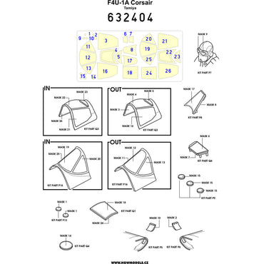 HGW 632404 Vought F4U-1A Corsair Canopy Frame Masks 1:32