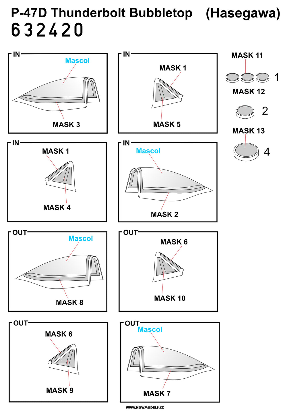 HGW 632420 P-47D Thunderbolt Canopy Frame Paint Masks 1:32