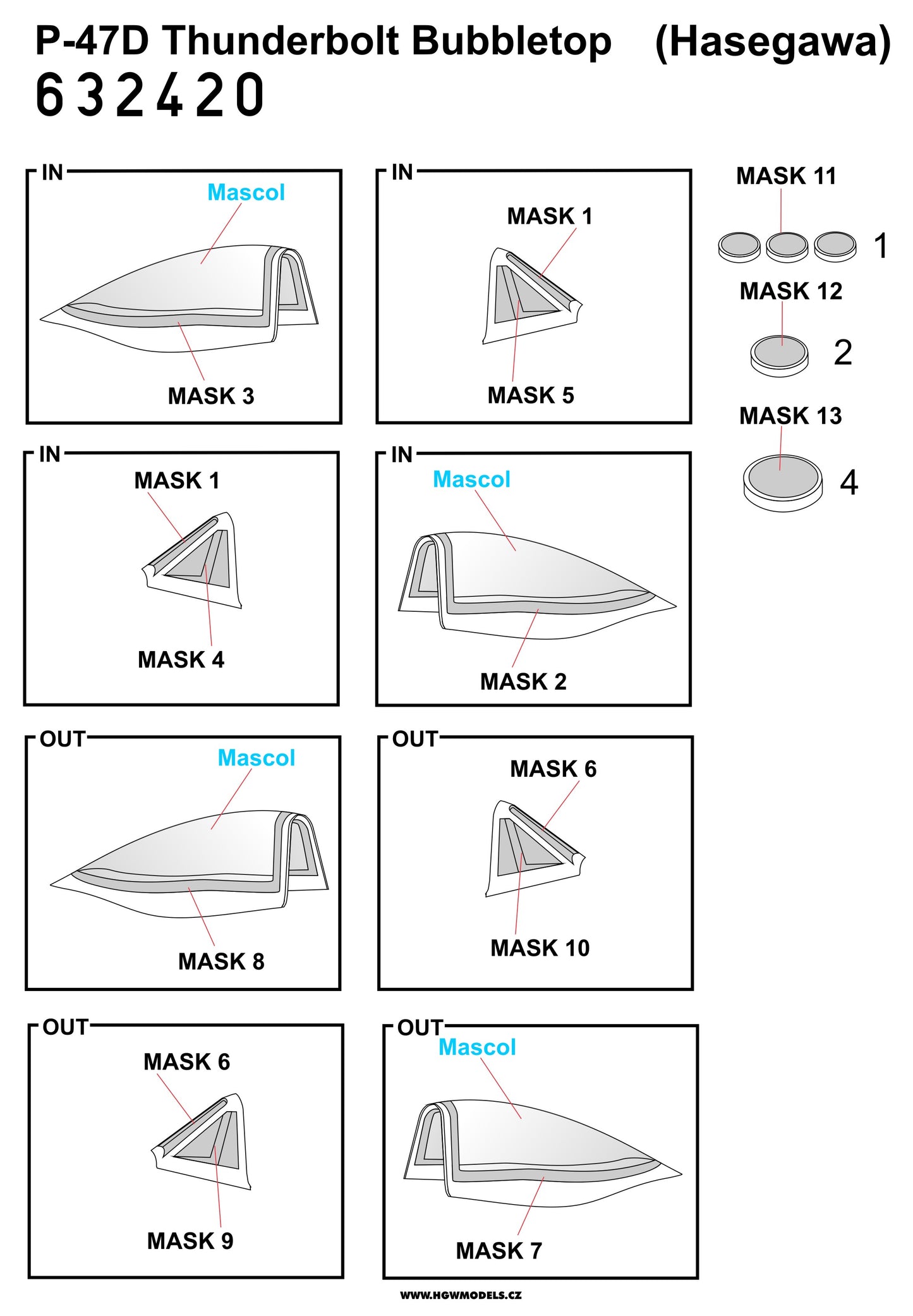 HGW 632420 P-47D Thunderbolt Canopy Frame Paint Masks 1:32