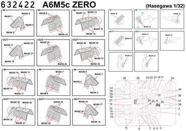 HGW 632422 Mitsubishi A6M5c Zero Canopy Frame Masks 1:32