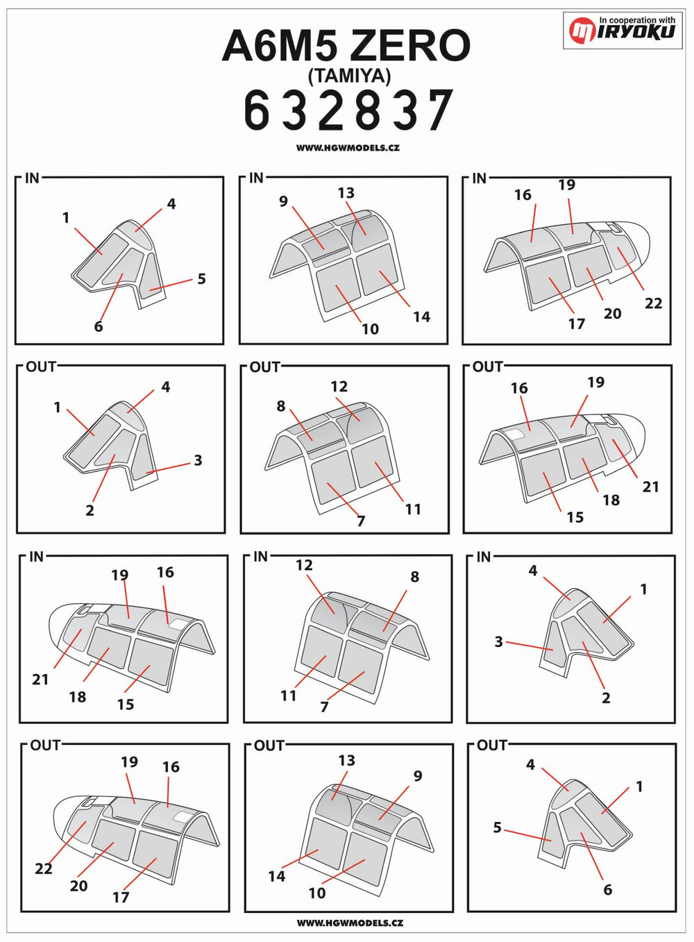 HGW HGW632837 1:32 Mitsubishi A6M5 Zero canopy mask