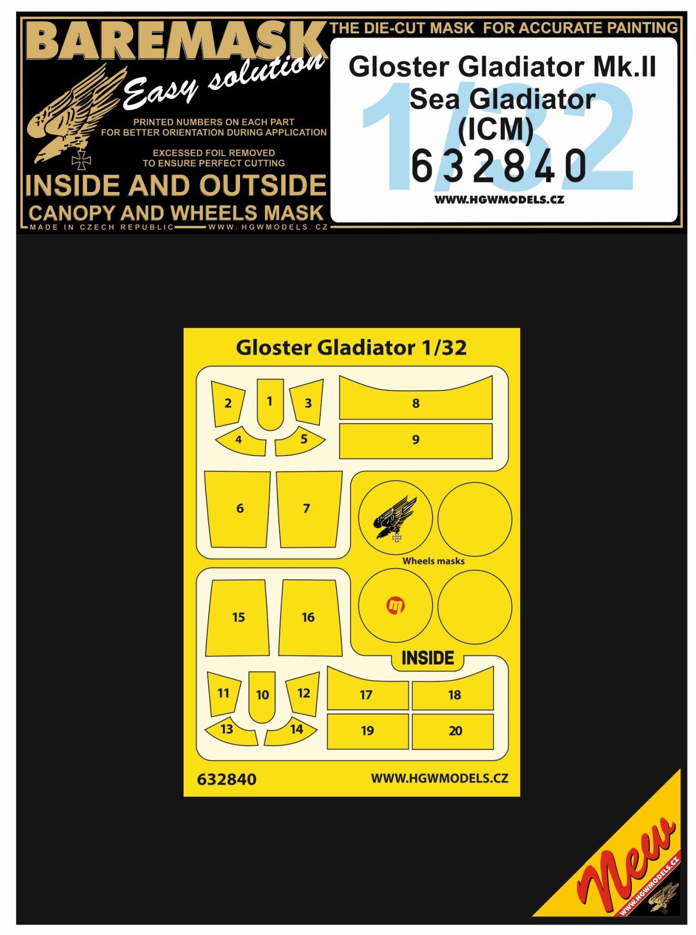 HGW 632840 Gloster Gladiator Mk.II Wheels & Canopy Masks 1:32
