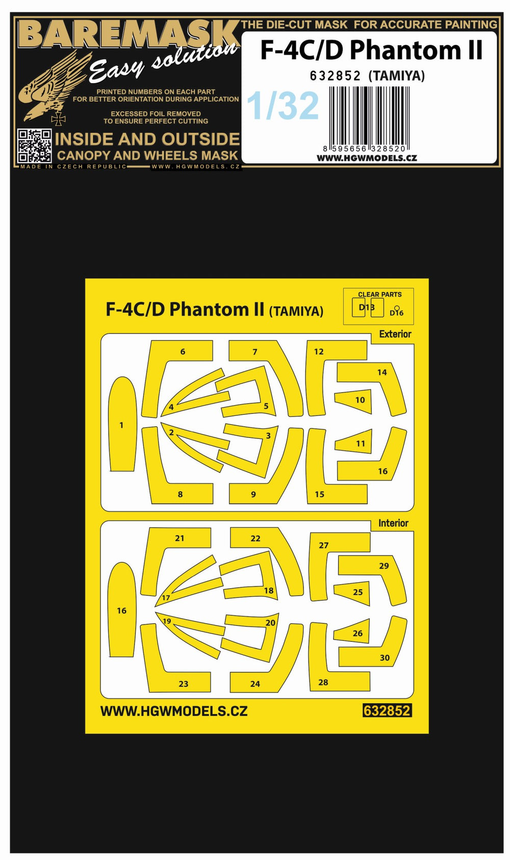 HGW HGW632852 1:32 McDonnell F-4C/D Phantom canopy frame paint masks