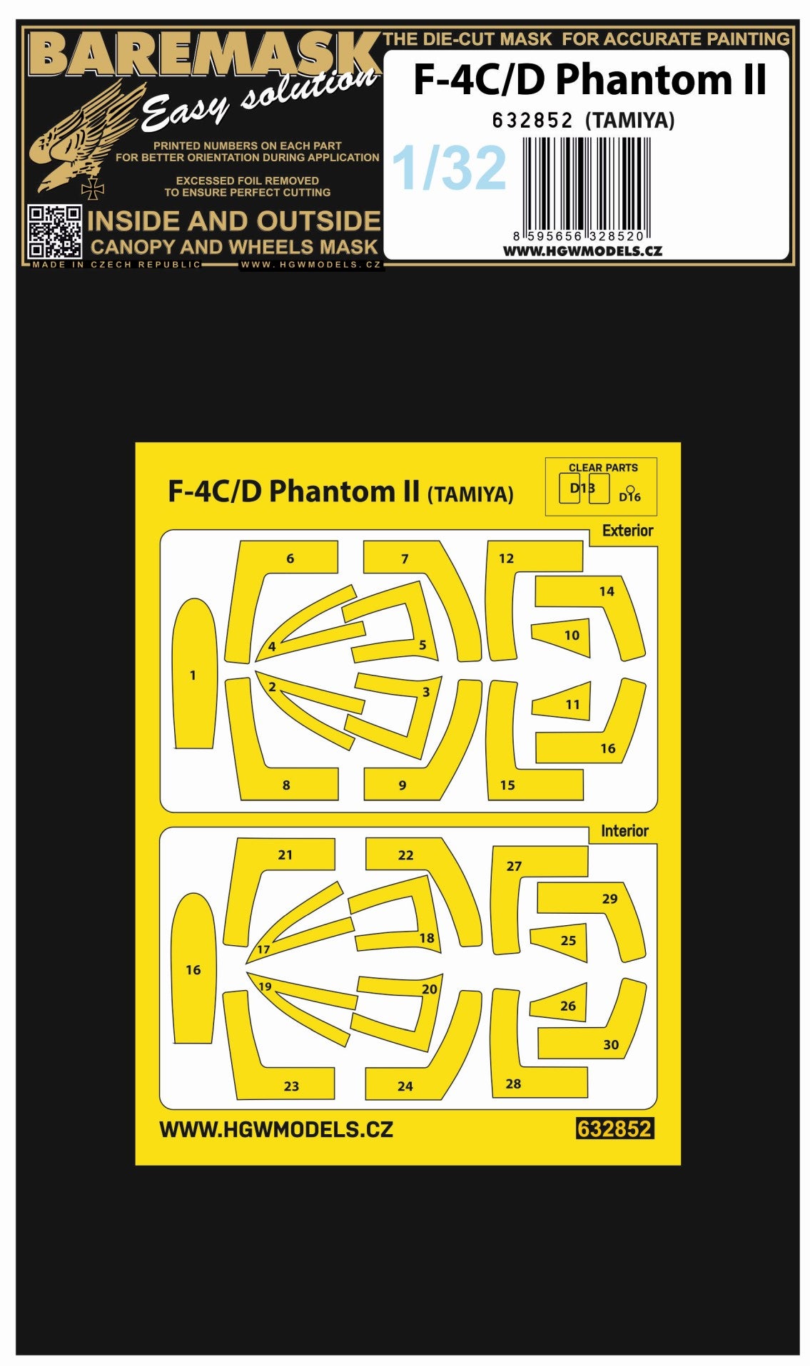 HGW HGW632852 1:32 McDonnell F-4C/D Phantom canopy frame paint masks
