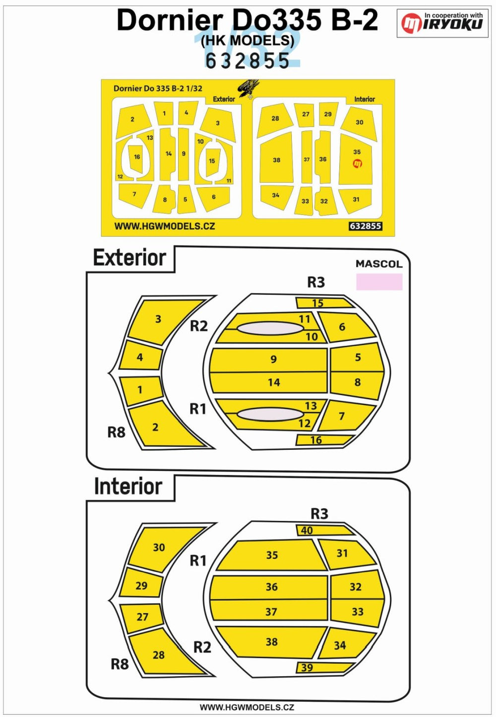 HGW HGW632855 1:32 Dornier Do-335B-2 canopy frame paint masks