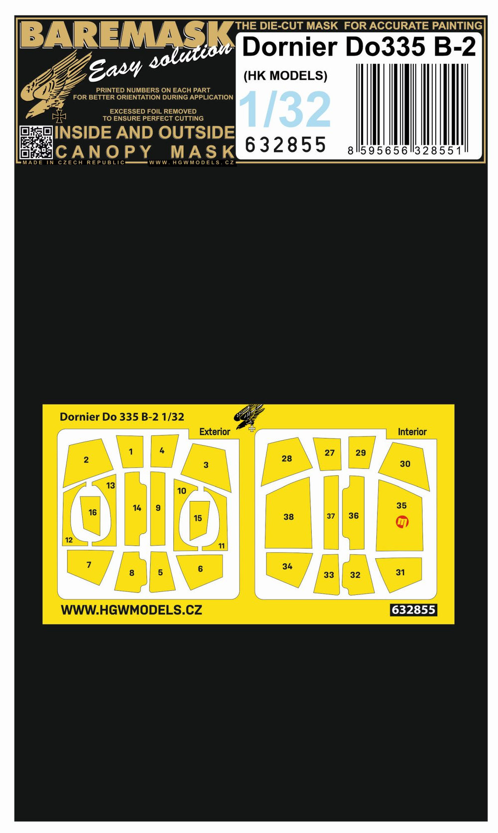 HGW HGW632855 1:32 Dornier Do-335B-2 canopy frame paint masks