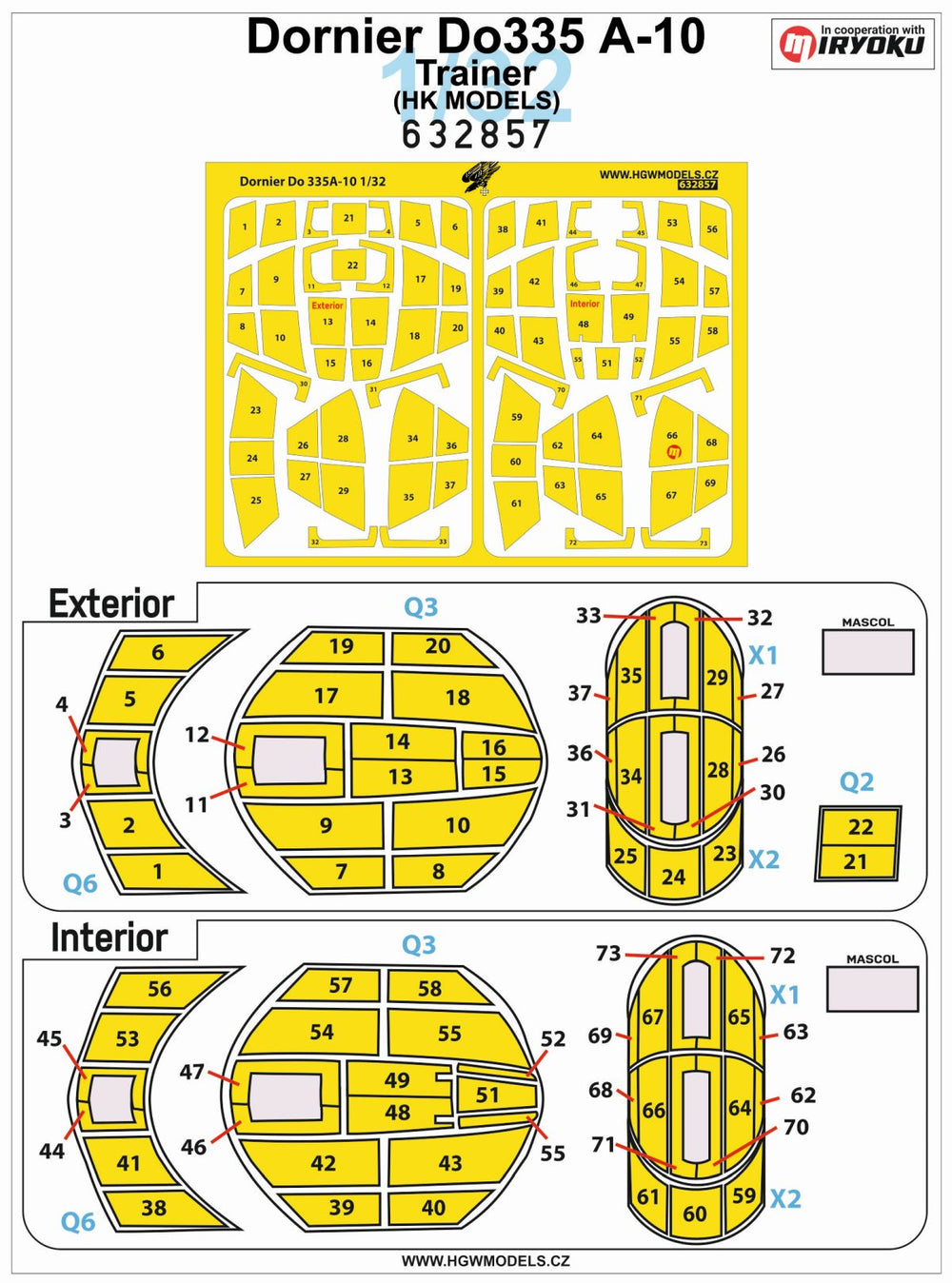 HGW HGW632857 1:32 Dornier Do-335A-10 canopy frame paint masks