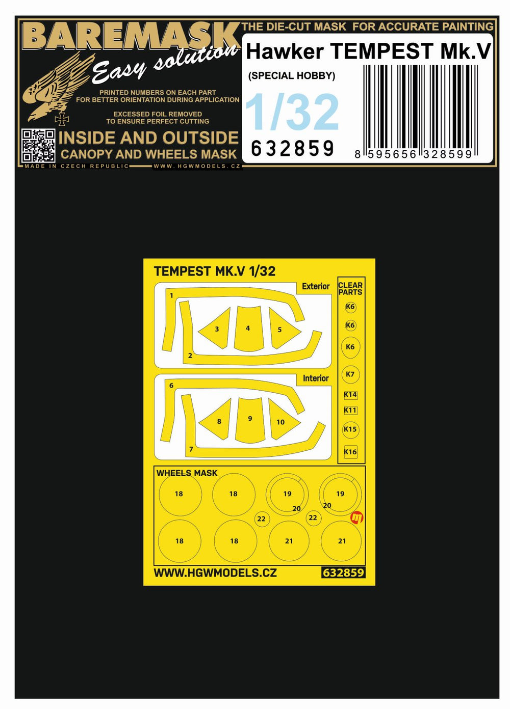 HGW HGW632859 1:32 Hawker Tempest Mk.V canopy frame paint masks