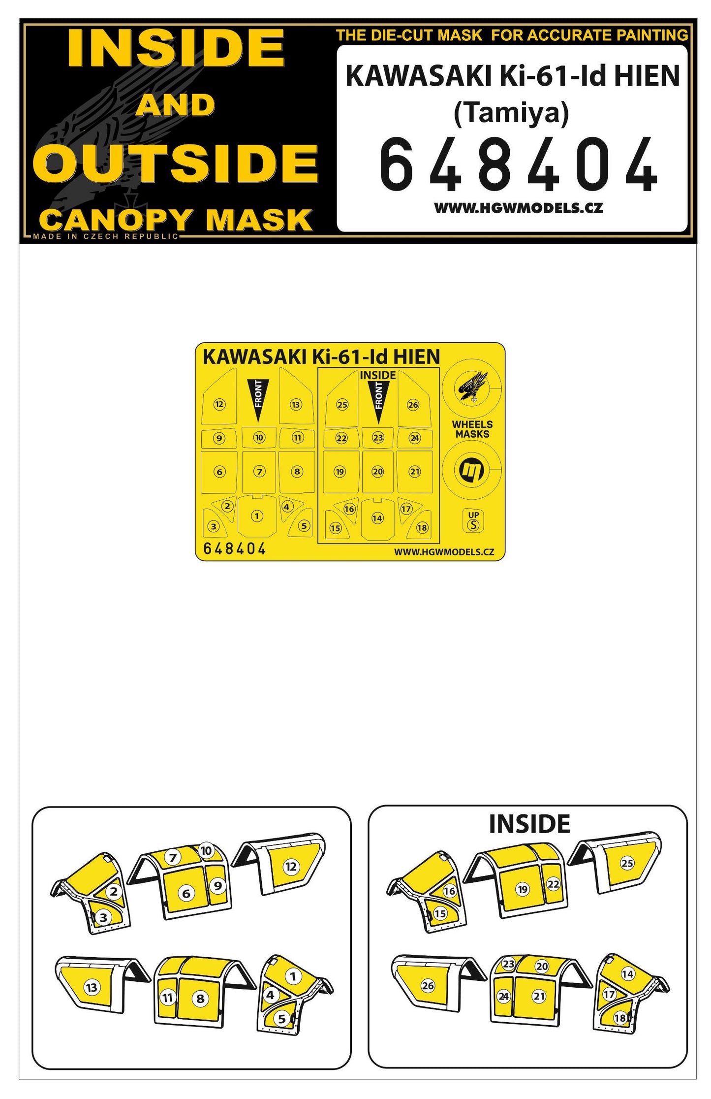 HGW HGW648404 1:48 Kawasaki Ki-61-Id HIEN wheels and canopy frame paint mask