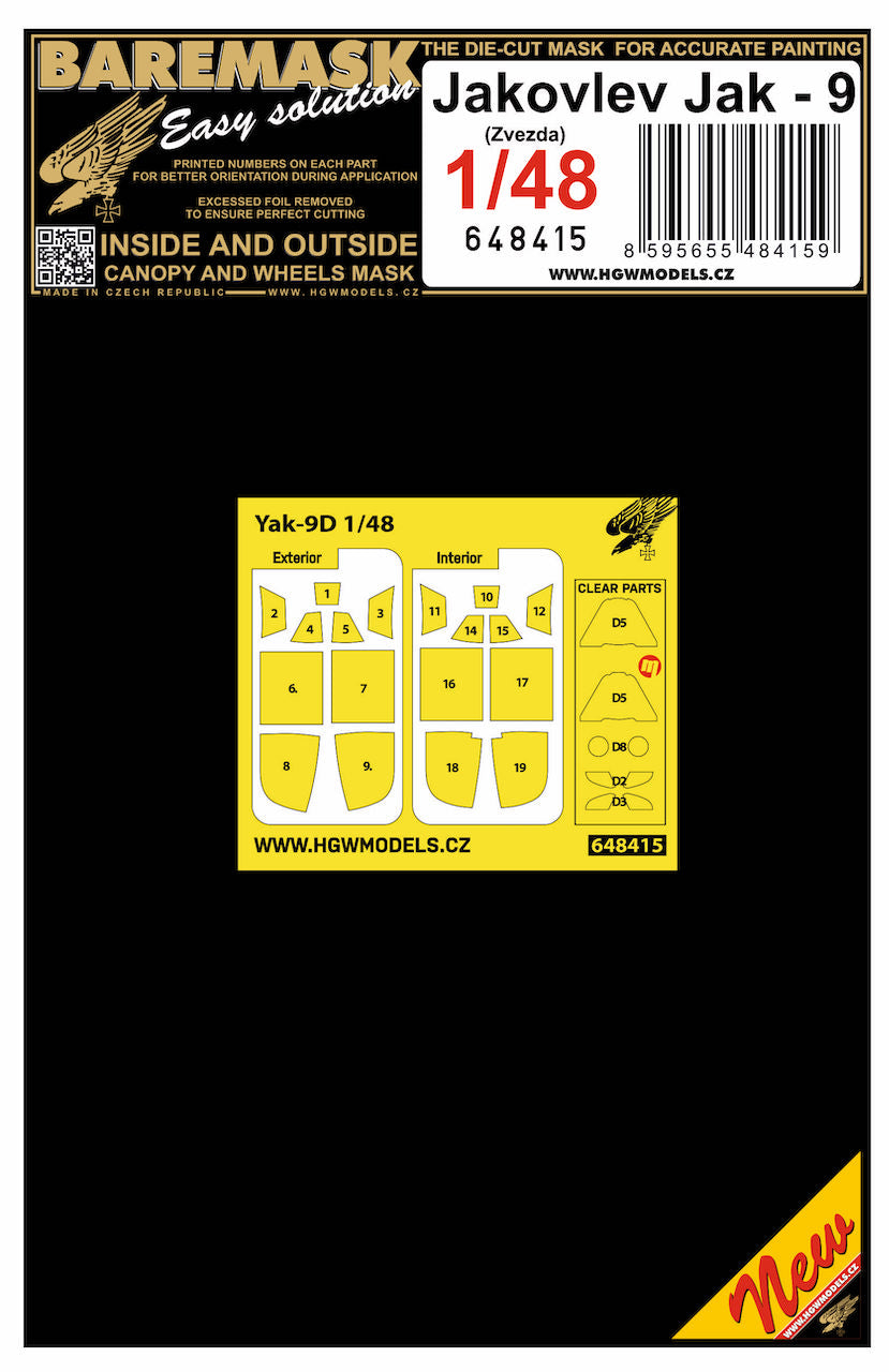 HGW HGW648415 1:48 Yakovlev Yak-9 canopy frame paint mask