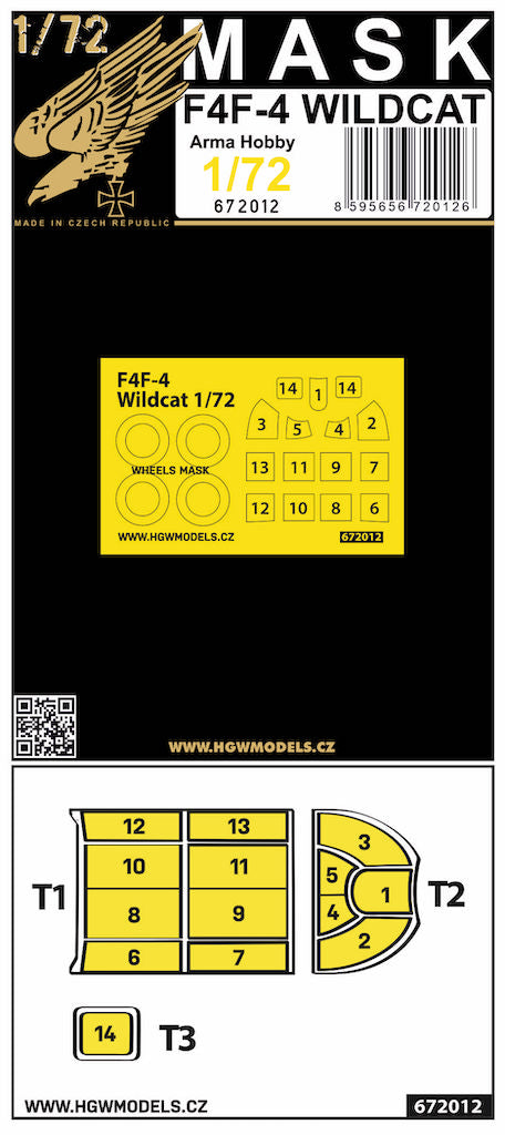 HGW HGW672012 1:72 Grumman F4F-4 Wildcat wheels and canopy frame paint mask