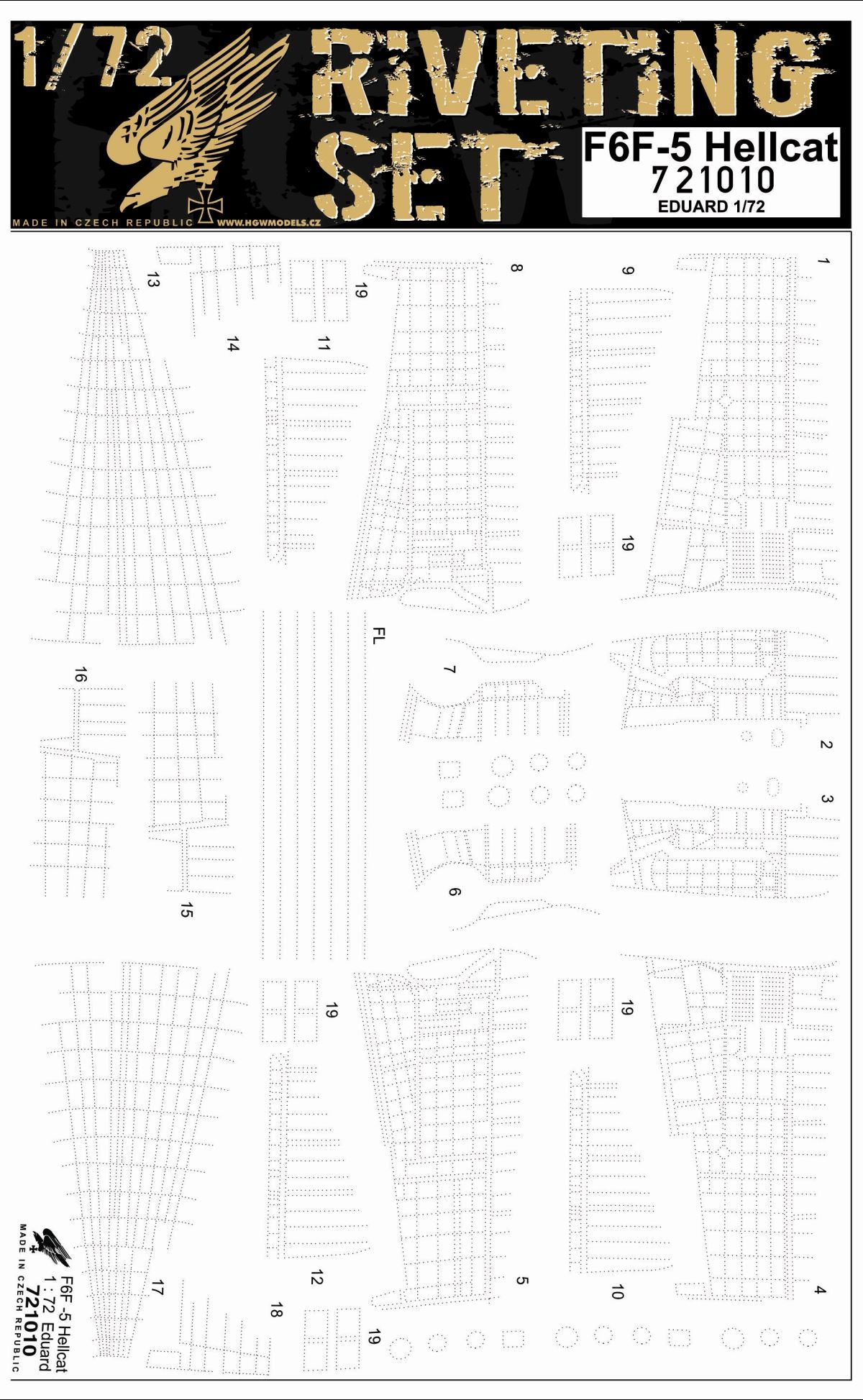 HGW HGW721010 1:72 Grumman F6F-5 Hellcat riveting set