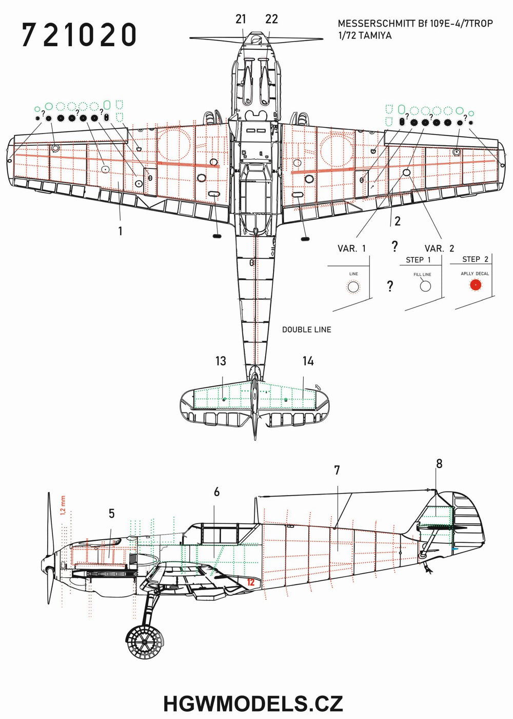 HGW HGW721020 1:72 Messerschmitt Bf-109E-3/Bf-109E-4/Bf-109E-7/Trop riveting set