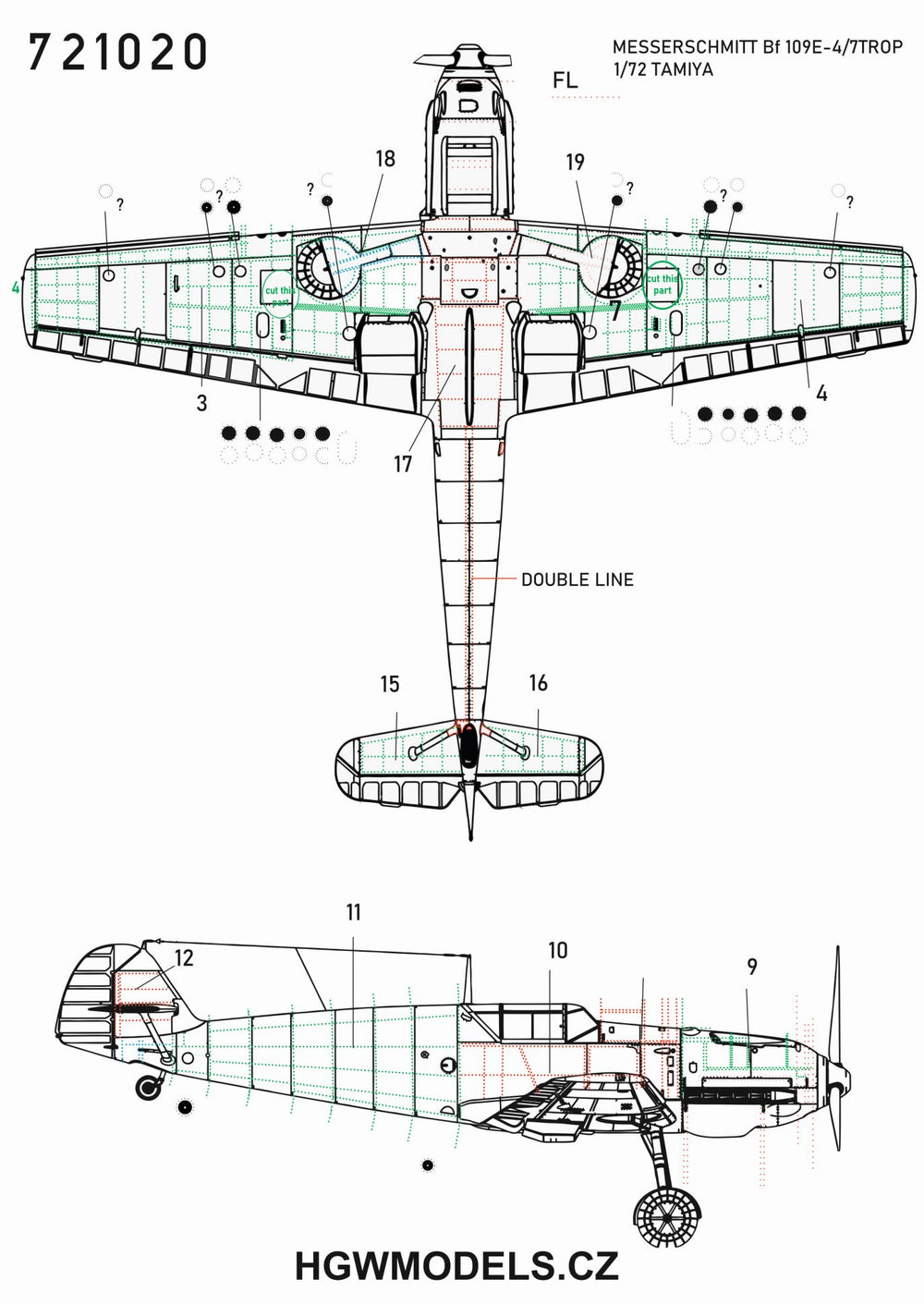 HGW HGW721020 1:72 Messerschmitt Bf-109E-3/Bf-109E-4/Bf-109E-7/Trop riveting set